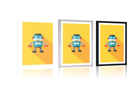 POSTER MIT PASSEPARTOUT FRÖHLICHER ROBOTER - ROBOTER - POSTER