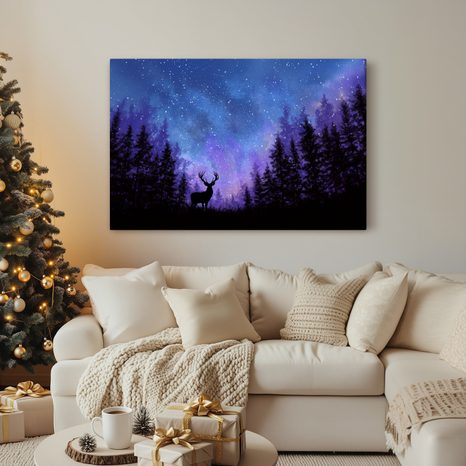 OBRAZ VÁNOČNÍ JELEN V MAGICKÉM LESE - VÁNOČNÍ A ZIMNÍ OBRAZY - OBRAZY