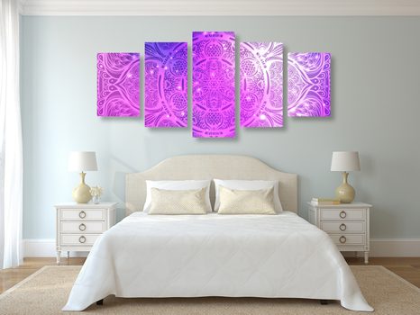 5-DÍLNÝ OBRAZ INDICKÁ MANDALA S GALAKTICKÝM POZADÍM - OBRAZY FENG SHUI - OBRAZY