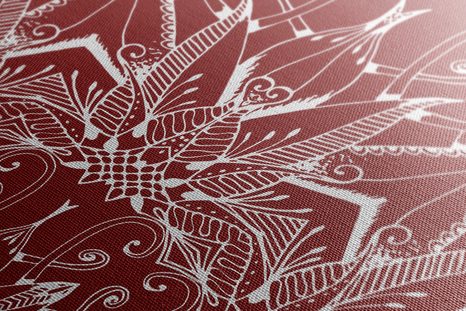 OBRAZ BÍLÁ MANDALA NA BORDOVÉM POZADÍ - OBRAZY FENG SHUI - OBRAZY