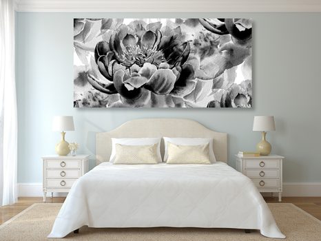 WANDBILD PFINGSTROSEN IN SCHWARZ-WEISS - SCHWARZ-WEISSE BILDER - BILDER