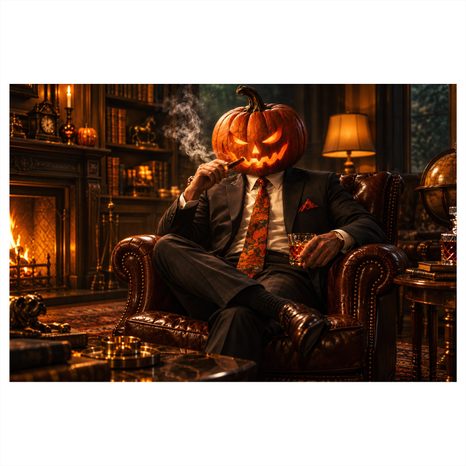 QUADRO SU TELA – GENTILUOMO ZUCCA ACCANTO AL CAMINO - QUADRI HALLOWEEN E HORROR - STAMPE E QUADRI