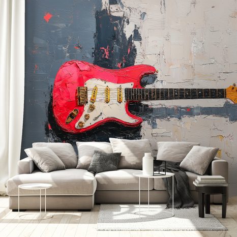 FOTOTAPETE ROTE E-GITARRE AUF ABSTRAKTEM HINTERGRUND - MUSIK FOTOTAPETEN - TAPETEN