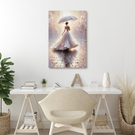 WANDBILD FRAU MIT REGENSCHIRM IM REGEN - WANDBILDER FRAUEN - BILDER