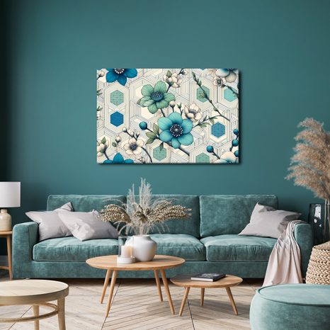 WANDBILD ELEGANTE BLUMEN AUF GEOMETRISCHEM HINTERGRUND - BILDER BLUMEN - BILDER