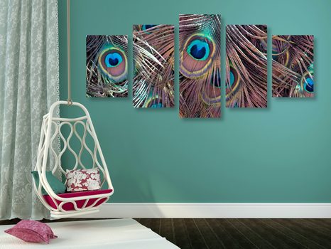 TABLOU 5-PIESE PANĂ DE PĂUN - TABLOURI CU COLȚURI DE LINIȘTITE - TABLOURI