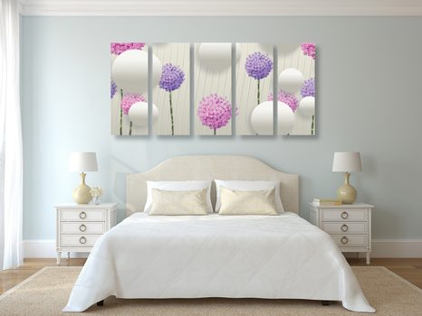 5-RÉSZES KÉP ÉRDEKES VIRÁGOK ABSZTRAKT ELEMEKKEL - ABSZTRAKT KÉPEK - KÉPEK