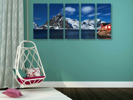 5-TEILIGES WANDBILD LANDSCHAFT BEI NACHT IN NORWEGEN - BILDER VON NATUR UND LANDSCHAFT - BILDER