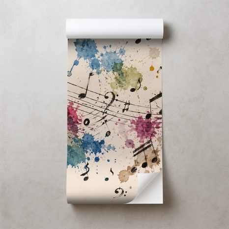 SELBSTKLEBENDE TAPETE BUNTE MUSIKNOTEN UND FLECKEN - MUSIK FOTOTAPETEN - TAPETEN