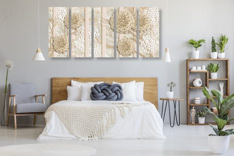 TABLOU 5-PIESE FLORI ABSTRACTE PE UN FUNDAL DIN MARMURĂ - TABLOURI ABSTRACTE - TABLOURI