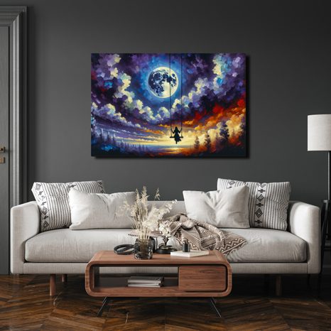 OBRAZ DÍVKA NA HOUPAČCE POD MĚSÍCEM - OBRAZY MĚSÍC - OBRAZY