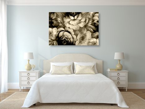 OBRAZ IMPRESIONISTICKÝ SVĚT KVĚTIN V SÉPIOVÉM PROVEDENÍ - ČERNOBÍLÉ OBRAZY - OBRAZY