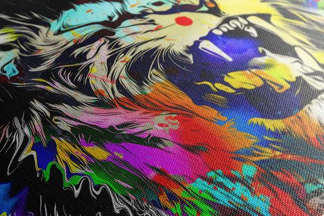 STAMPA SU TELA – TESTA DI LEONE COLORATA - QUADRI POP ART - STAMPE E QUADRI