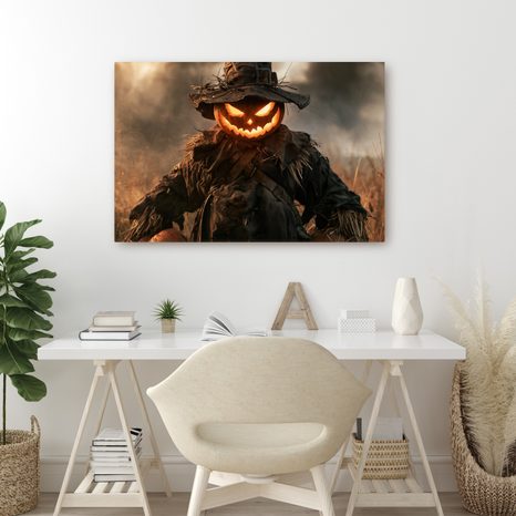 WANDBILD GRUSELIGER KÜRBIS-SCHRECK BEI DÄMMERUNG - HALLOWEEN- UND HORROR-BILDER - BILDER