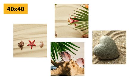 CANVAS PRINT SET STILL LIFE OF A SANDY BEACH - SET OF PICTURES - PICTURES