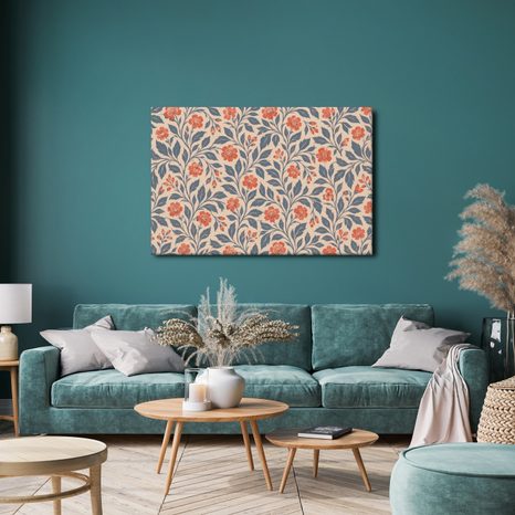WANDBILD KORALLENFARBENE BLÜTEN AUF BEIGE - BILDER BLUMEN - BILDER