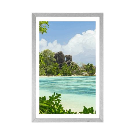 PLAKAT S PASPARTUJEM ČUDOVITA PLAŽA NA OTOKU LA DIGUE - NARAVA - PLAKATI