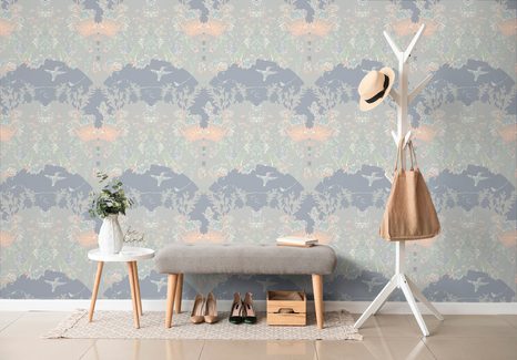 PAPIER PEINT – FORÊT MYSTÉRIEUSE SUR FOND GRIS - PAPIERS PEINTS NATURE - PAPIERS PEINTS PANORAMIQUES