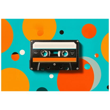 SELBSTKLEBENDE FOTOTAPETE RETRO-KASSETTE AUF BUNTEN KREISEN - MUSIK FOTOTAPETEN - TAPETEN
