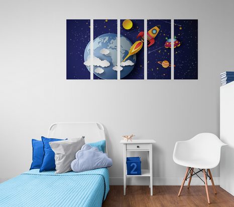 5-DÍLNÝ OBRAZ HURÁ DO VESMÍRU - DĚTSKÉ OBRAZY - OBRAZY