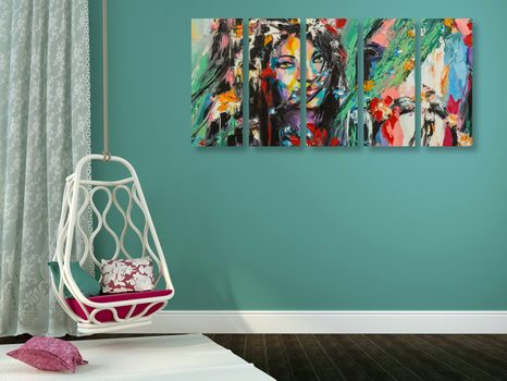 5-DÍLNÝ OBRAZ OLEJOMALBA ŽENA A KŮŇ - OBRAZY LIDÍ - OBRAZY
