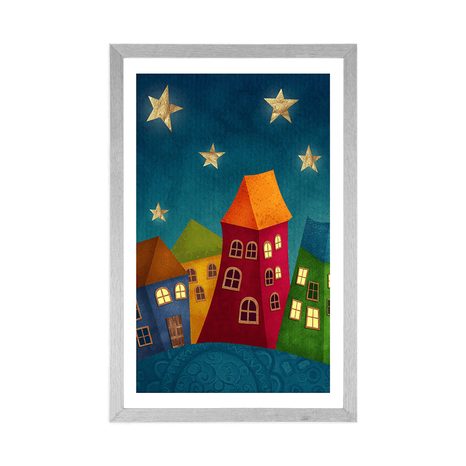 POSTER WITH MOUNT CRESCENT MOON OVER THE CITY - FOR CHILDREN - POSTERS