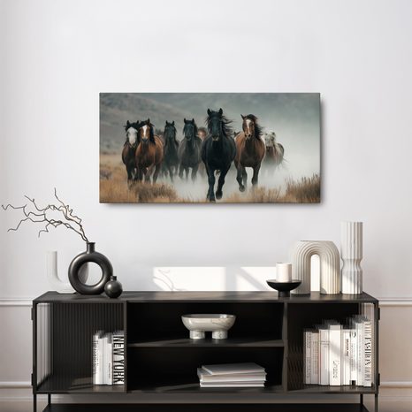 WANDBILD PFERDEHERDE IN BEWEGUNG - BILDER VON PFERDEN - BILDER