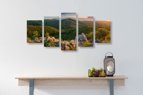 5-TEILIGES WANDBILD IN SONNENLICHT GETAUCHTE NATUR - BILDER VON NATUR UND LANDSCHAFT - BILDER