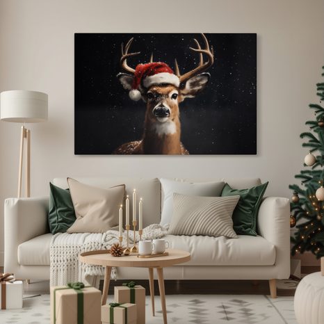 WANDBILD NIEDLICHES WEIHNACHTSRENTIER IN DER NACHT - WEIHNACHTS- UND WINTERBILDER - BILDER