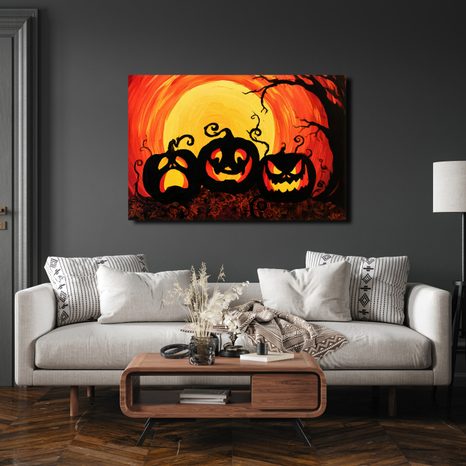 WANDBILD KÜRBIS IM SCHEIN DES VOLLMONDS - HALLOWEEN- UND HORROR-BILDER - BILDER