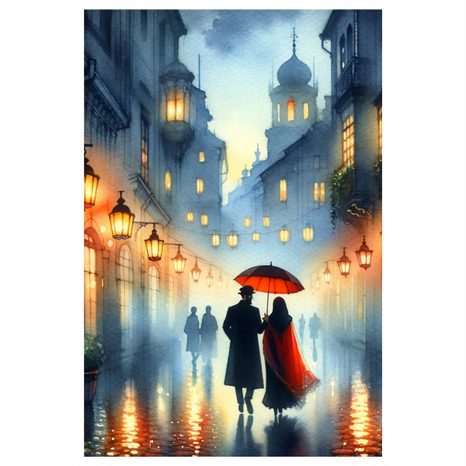 WANDBILD LIEBESPAAR IM REGEN ZWISCHEN HISTORISCHEN GEBÄUDEN - BILDER VON MENSCHEN - BILDER