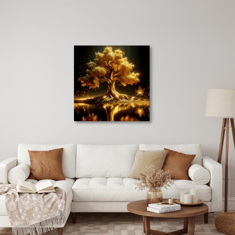 WANDBILD GOLDENER LEBENSBAUM AM SEE - BILDER BÄUME DES LEBENS - BILDER