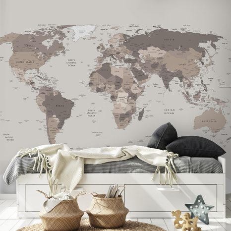 SELBSTKLEBENDE TAPETE WELTKARTE IN BEIGE - WELTKARTEN-TAPETEN - TAPETEN