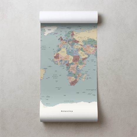 TAPETE BUNTE WELTKARTE - WELTKARTEN-TAPETEN - TAPETEN