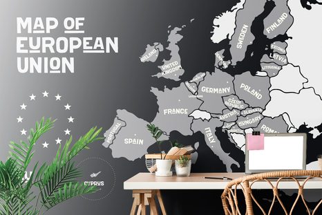WALLPAPER BLACK AND WHITE MAP WITH THE NAMES OF EU COUNTRIES - WALLPAPERS MAPS - WALLPAPERS
