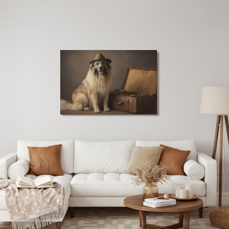 OBRAZ PES S KLOBOUKEM A KUFREM - OBRAZY PSI - OBRAZY