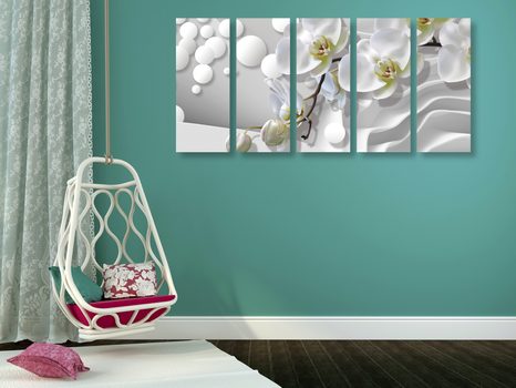 5-DIELNY OBRAZ ORCHIDEA NA ABSTRAKTNOM POZADÍ - OBRAZY KVETOV - OBRAZY