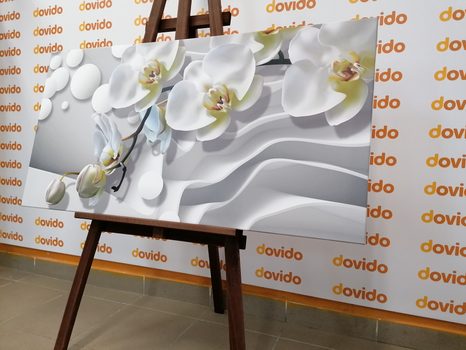 TABLEAU SUR TOILE – ORCHIDÉE SUR FOND ABSTRAIT - TABLEAUX DE FLEURS - TABLEAUX