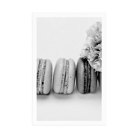 AFFICHE – DÉLICIEUX MACARONS EN NOIR ET BLANC - NOIR ET BLANC - AFFICHES