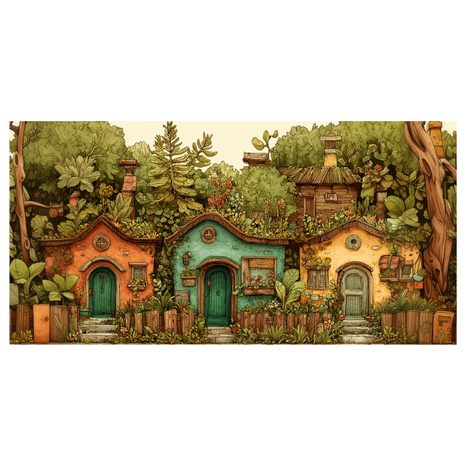 OBRAZ RUSTIKÁLNÍ DOMKY A ZELEŇ - BAREVNÉ DOMY - OBRAZY