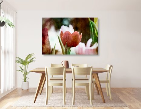 WANDBILD WIESE MIT TULPEN IM RETRO-STIL - BILDER BLUMEN - BILDER