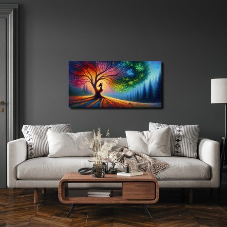 WANDBILD FARBIGE HARMONIE DES LEBENSBAUMS - BILDER BÄUME DES LEBENS - BILDER