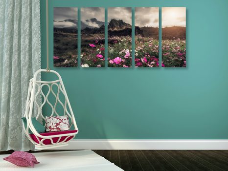TABLOU 5-PIESE LUNCA DE FLORI ÎNFLORITOARE - TABLOU NATURĂ ȘI PEISAJE NATURALE - TABLOURI