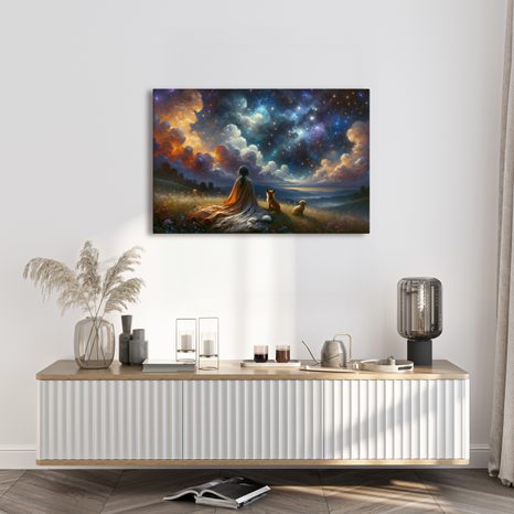 OBRAZ POSTAVA SE ZVÍŘATY POD HVĚZDAMI - OBRAZY PODLE MOTIVU - OBRAZY
