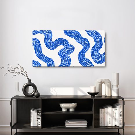 TABLEAU SUR TOILE – ONDULATIONS BLEUES DYNAMIQUES - IMAGES FORMES ABSTRAITES - TABLEAUX