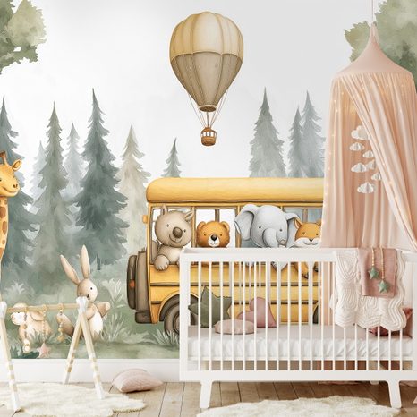 SAMOLEPÍCÍ TAPETA ZVÍŘÁTKA NA VÝLETĚ V LESE - DĚTSKÉ TAPETY - TAPETY