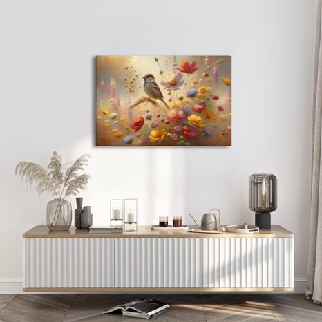 OBRAZ VRABEC V KVĚTINOVÉ ZAHRADĚ - OBRAZY PTÁCI - OBRAZY