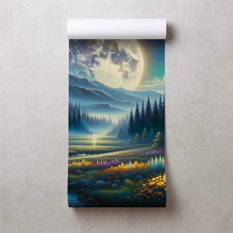 TAPETA KOUZELNÁ NOČNÍ KRAJINA S MĚSÍCEM - TAPETY VESMÍR A HVĚZDY - TAPETY