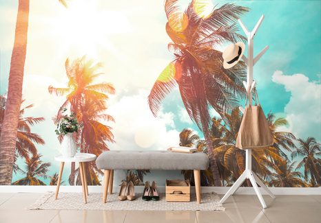 CARTA DA PARATI AUTOADESIVA – RAGGI DI SOLE TRA LE PALME - CARTA DA PARATI - 🔥 SVENDITA TOTALE