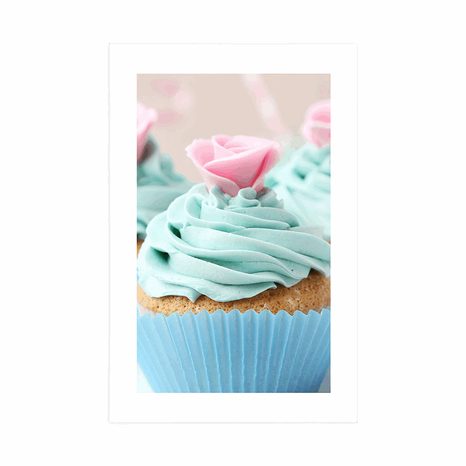 POSTER MIT PASSEPARTOUT BUNTE SÜSSE CUPCAKES - MIT KÜCHENMOTIV - POSTER